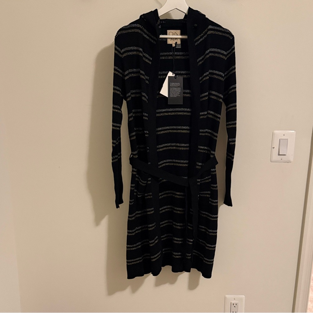 Chaser Black and Gray Striped Women's Cardigan - Picture 3 of 10
